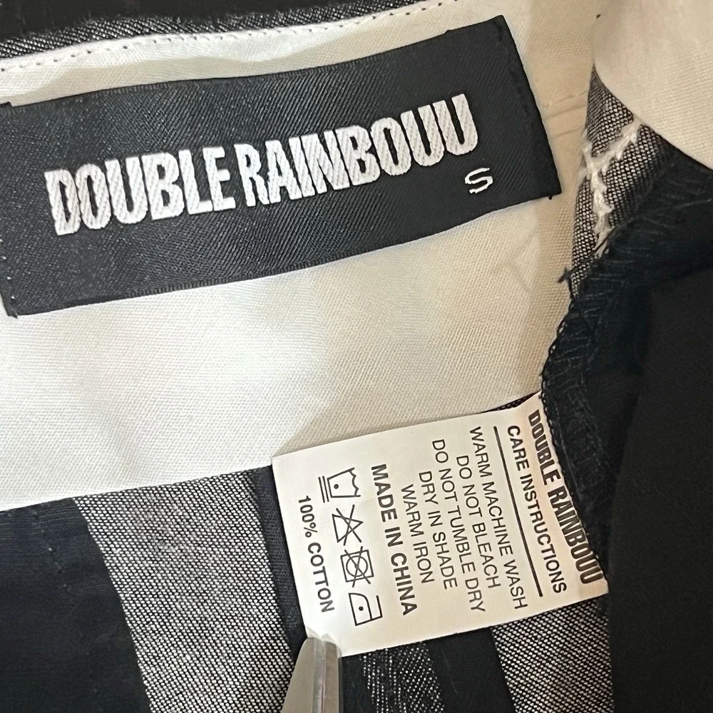 DOUBLE RAINBOUU Embroidered Western Straight Pants Size Small Gray White‎ Cotton